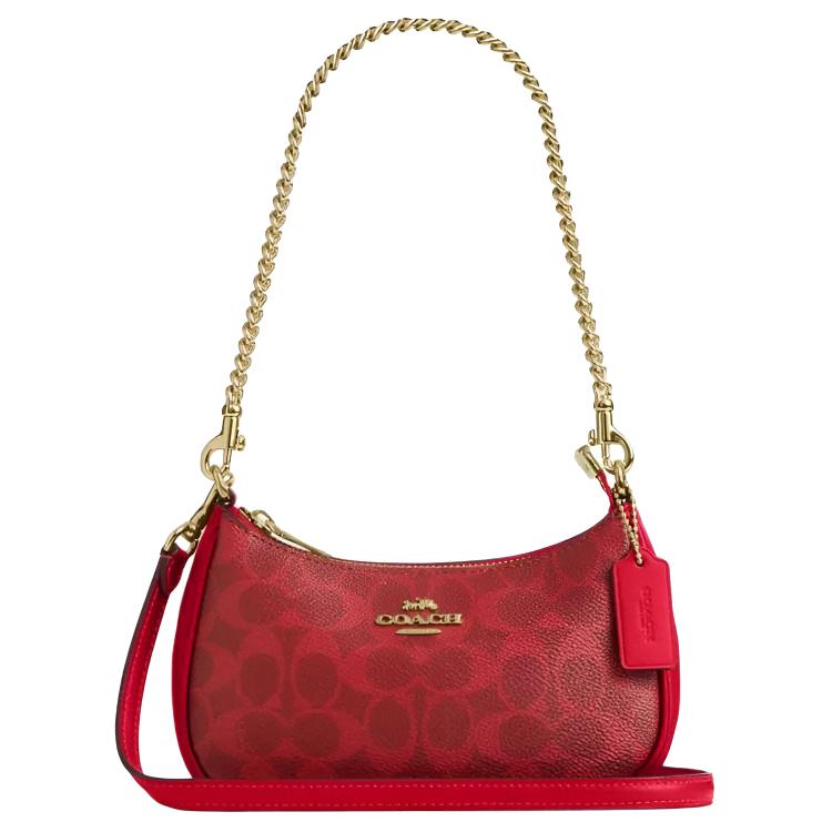 

Coach Teri 19 Signature Coated Canvas Mini Shoulder Bag Women bags Gold Bright-Red CW323-IMUP7 Basic Set (Bag+Dust Bag)