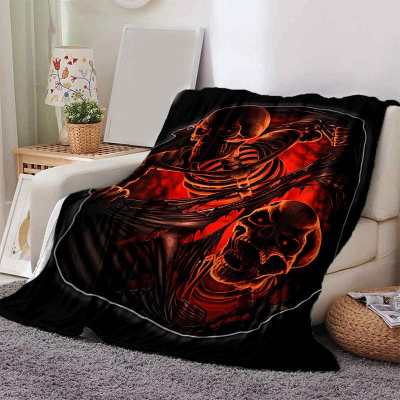 1pc Skull Printing Lightweight Flannel Blanket, Comfortable and Warm Blanket, for Camping Sofa Bed and Couch Office, Suitable for Gift Blanke