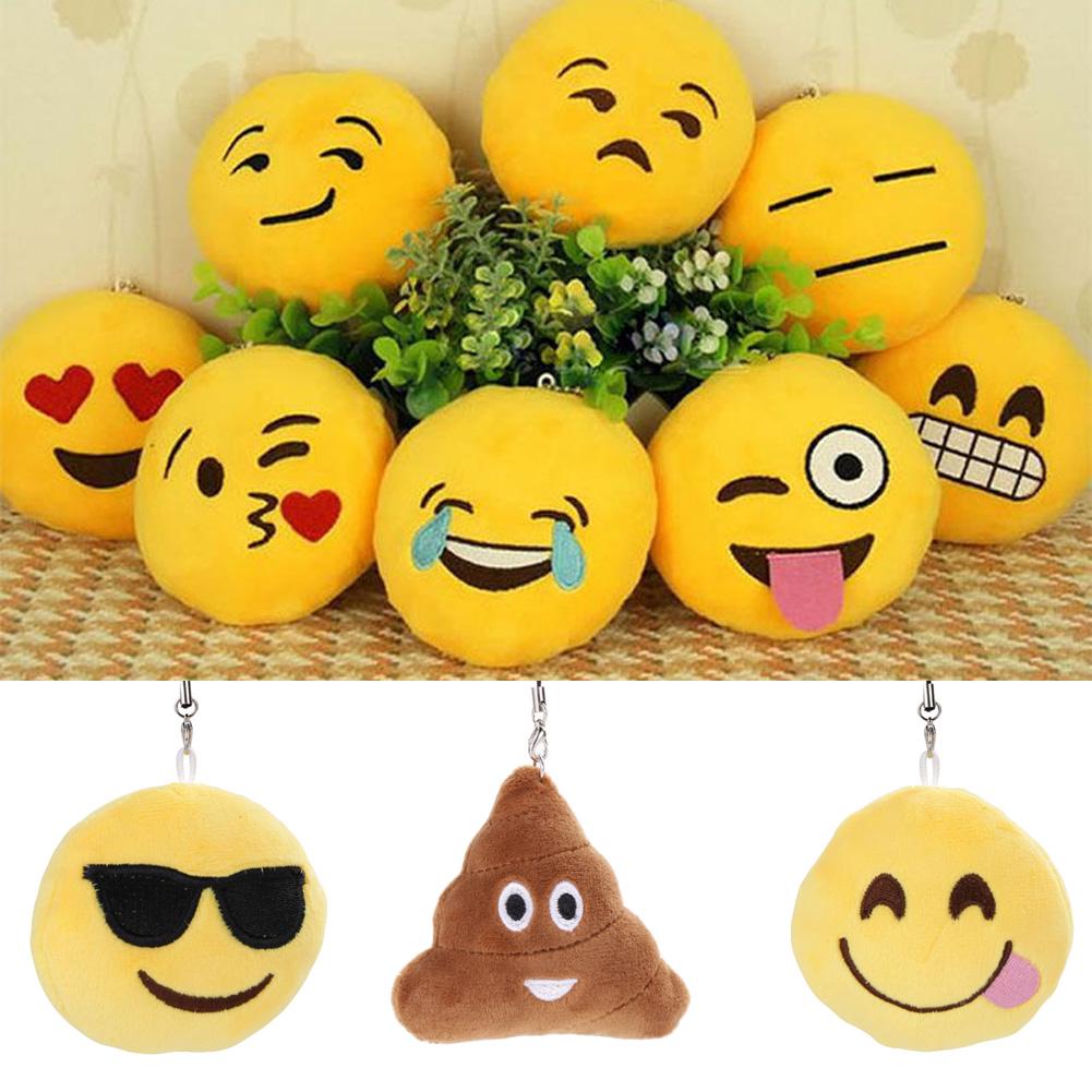 EMOJI EMOTICON KEY RING YELLOW ROUND STUFFED PLUSH KEY CHAIN