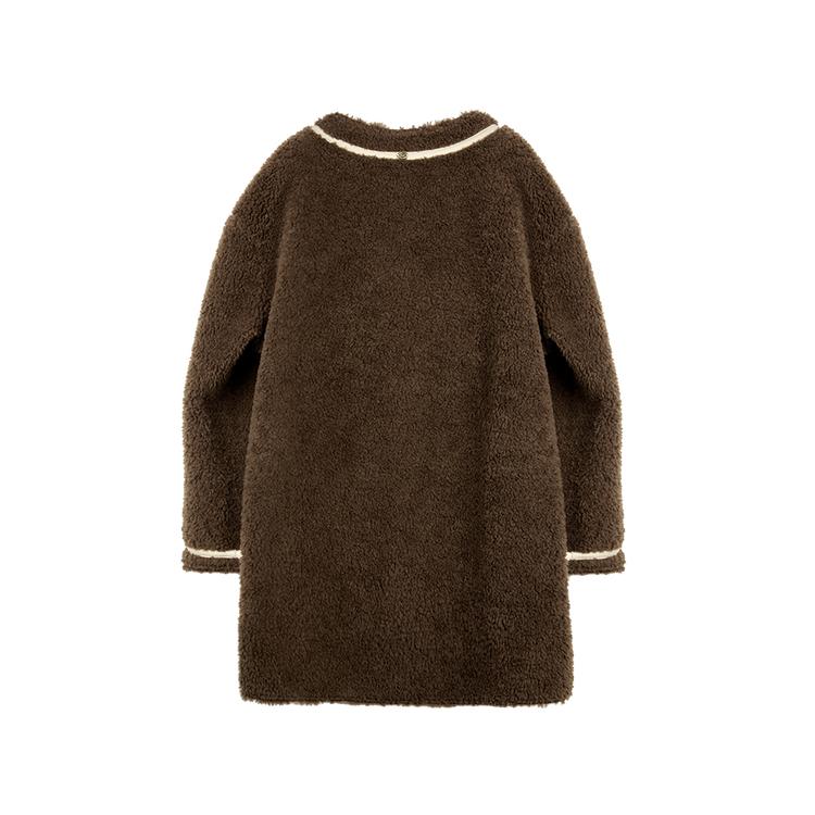 ELLE Retro Color Block Módní Design Ležérní Dlouhý Rukáv Plyšový Kabát z Jehněčí Vlny Dámský svrchní oděv EF52675