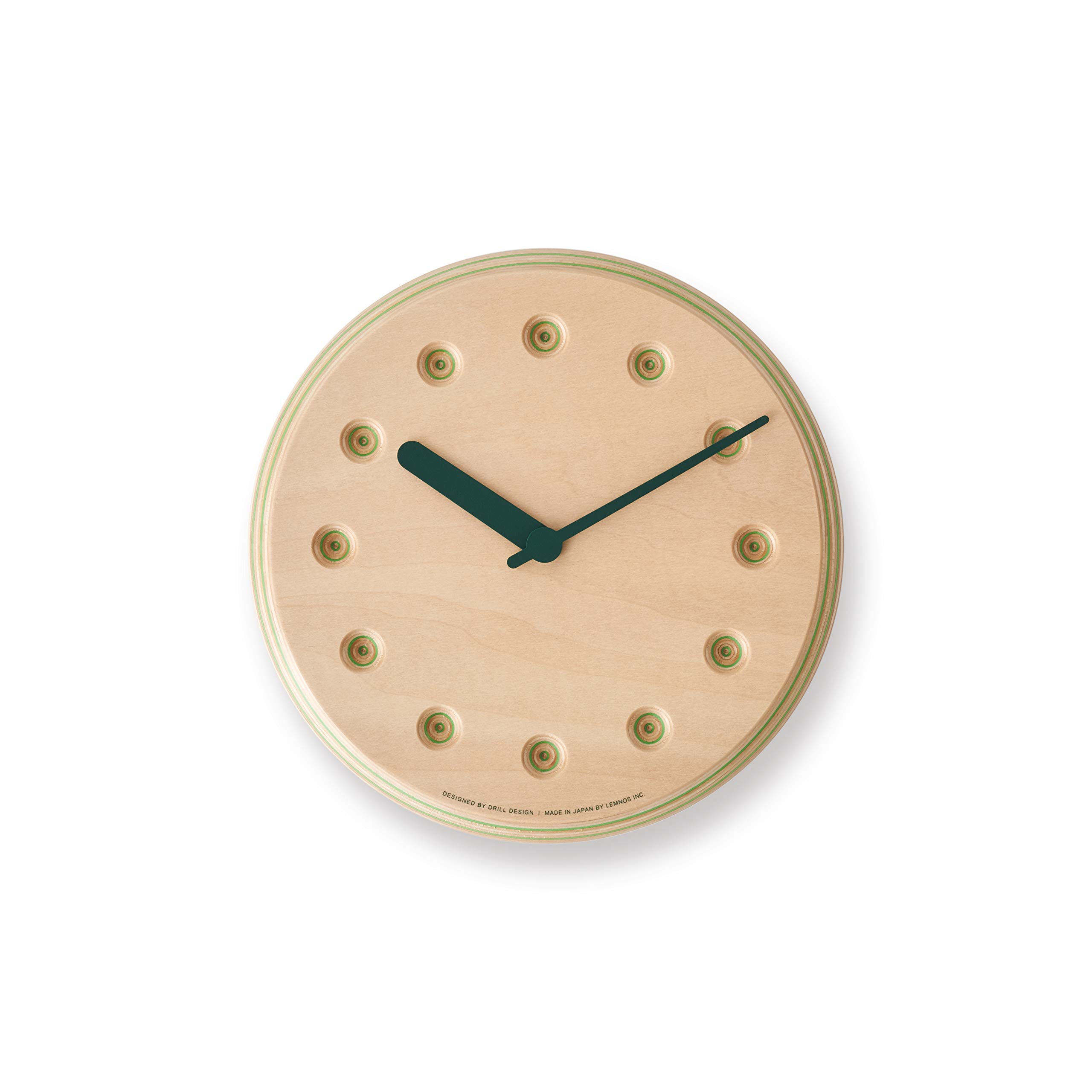 

Lemnos Paper-Wood Clock, Analog, Natural Wood Grain, Green, DRL19-07GN, 22cm Diameter