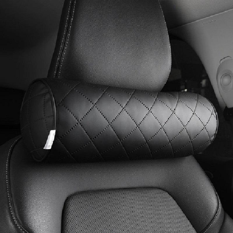 Luxury Car Seat Neck Pillow Headrest Leather Memory Chair Cervical Pillow Breathable Office Headrest Foam Protector Cylindr T3K2