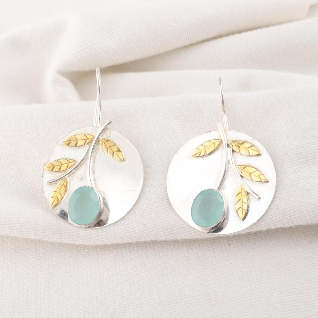 Aqua Chalcedony Handmade Gemstone Jewelry, 925 Solid Sterling Silver Earrings Unique Design Jewelry, For Women