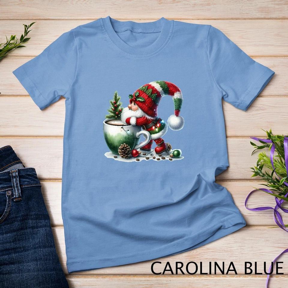 Cozy Christmas Gnome Sipping Coffee Funny Christmas Shirt Unisex T-shirt 4 L