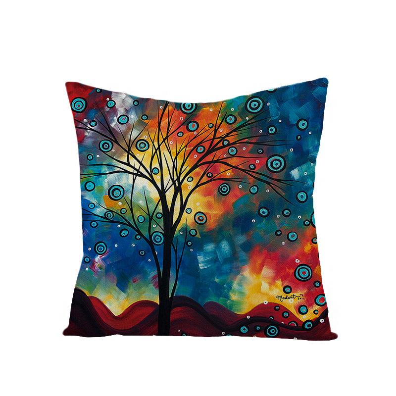 Home Oil Painting Tree Pillow Cover Polyester Sofa Car Pillow Cushion Cover Combination Pack