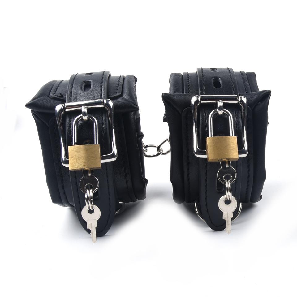 Leather Sponge Sex Handcuffs Bondage Slave Exotic Accessories Toys For Couples Adults Games With 2 Lock