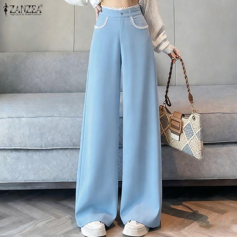 ZANZEA Womens Casual Solid Color Loose Long Pants