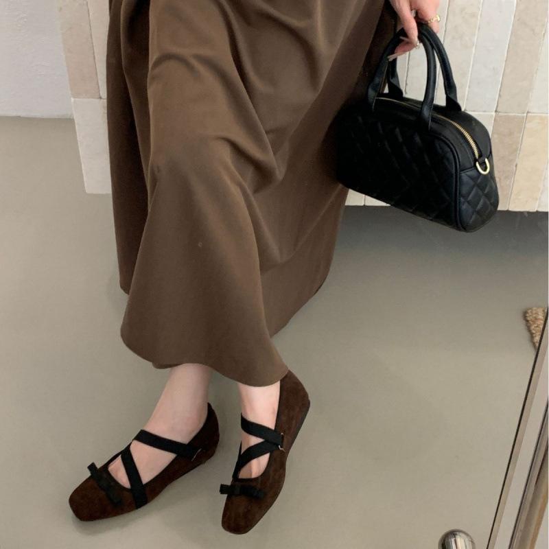 Square head cross strap French Mary Jane women's shoes 2025 ballet shoes bow platform shallow mouth single shoes