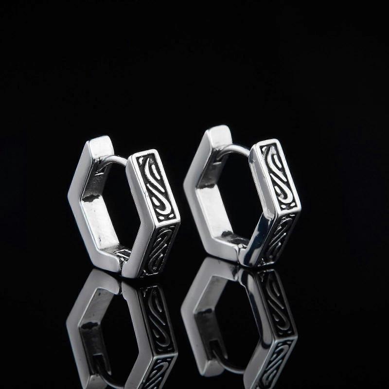 Men's Geometric Hoop Earrings, Waterproof Stainless Steel Gothic Style, Perfect