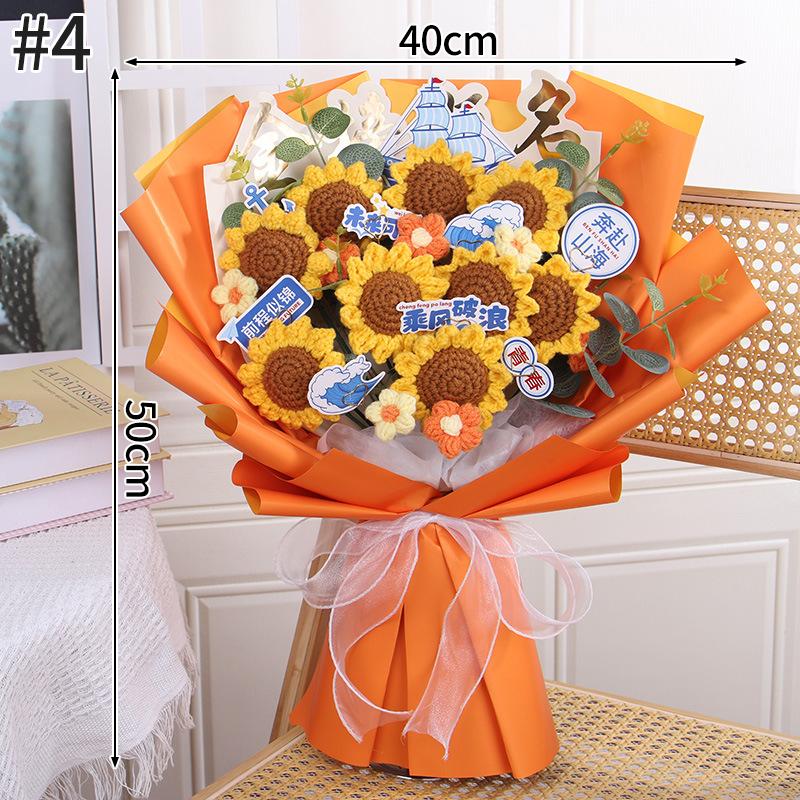 Hand-Knitted Crocheted Sunflower Bouquet Graduation Flowers Gifts Finished Product Teacher'S Day Graduation Season Bouquet