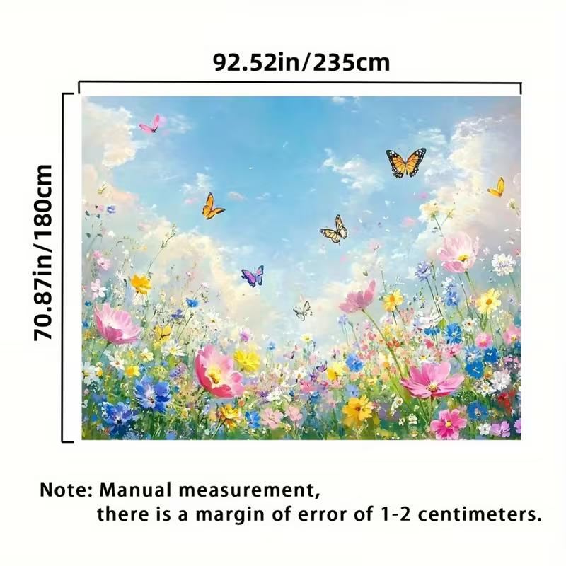 2D Watercolor Wildflower Photography Backdrop Butterfly Blue Sky Background