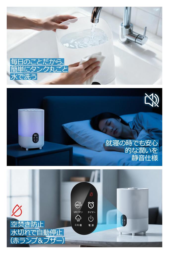 Large Capacity 4.5L Humidifier [New Model for 2025 - Top-Filled, UV Sterilization & Antibacterial, Negative Ion Technology] Ultrasonic Humidifier, Tab