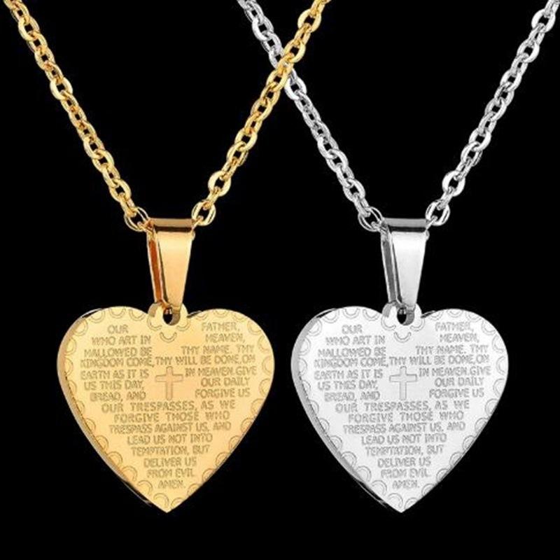 Fashion Bible Cross Heart Shape Men and Women Trendy Romantic Jewelry Pendant Necklace