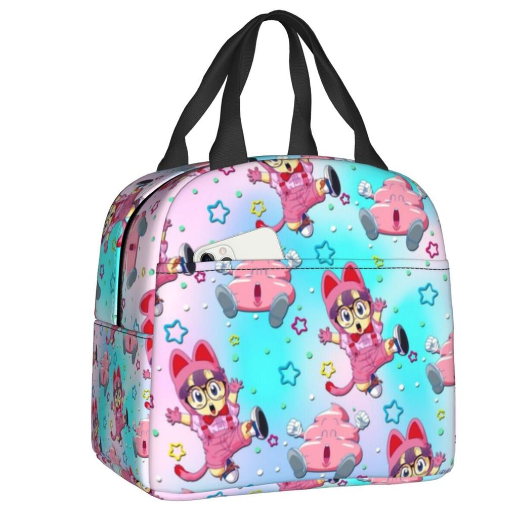 Custom Arale Norimakis Japanese Dr Slump Insulated Lunch Bags for Work School Waterproof Cooler Thermal Bento Box Women Children