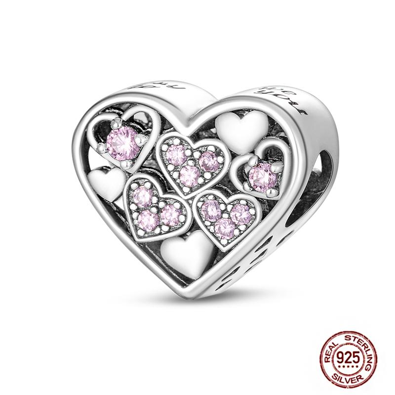 Charms Beads 925 Sterling Copper Pink Butterfly Luminous Firefly Chameleon Heart Charm Fit Original Bracelet DIY Holiday Zircon