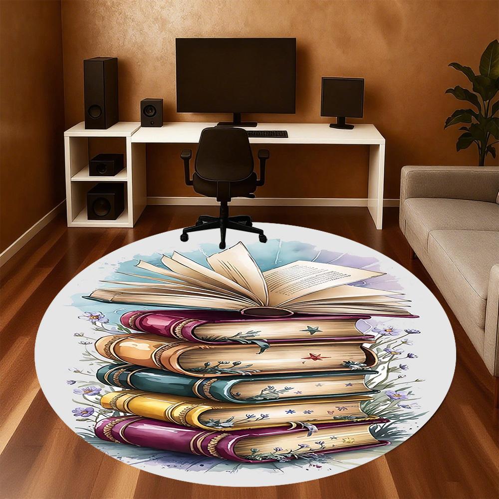 1pc books flowers Round Chair mat Area Rug - Non-Slip, Floor Mat for Office, Bedroom, and Indoor Decor c1125622