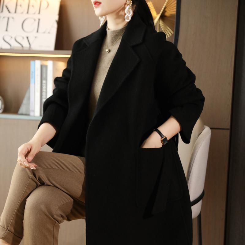 100% Wool Women Coat TIDENOVEL Autumn Wool Long Coat Handmade Pea Coat Winter Warm Wool Long Jacket Overcoat