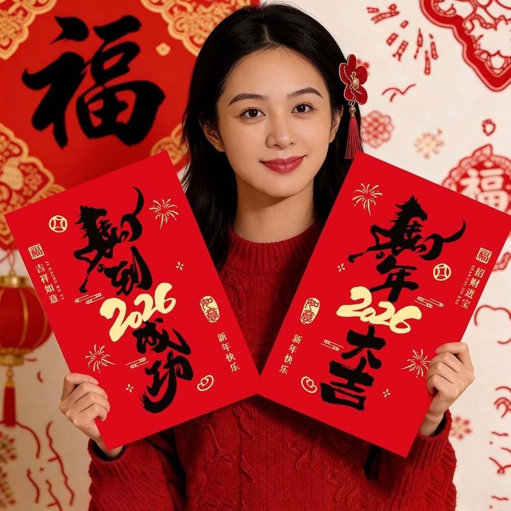 2pcs Traditional Super Large Red Envelope Flat Design Cartoon God of Wealth Red Pocket Blessing Bonus Spring Festival Money Bag