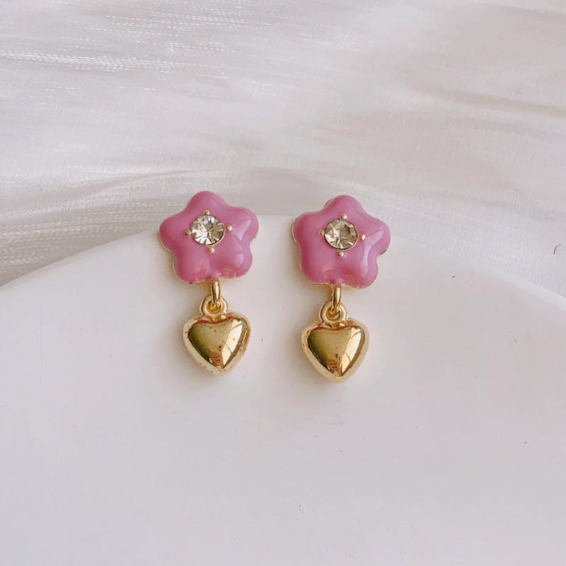 Simple And Sweet Oil Dripping Flower Love Light Luxury Temperament High-End Design Stud Earrings