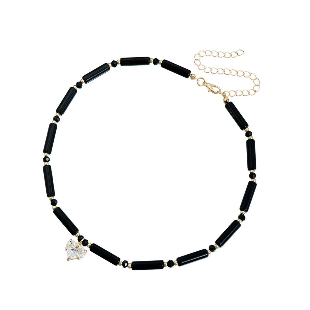 Adjustable Glass Bead Zircon Clavicle Necklace with Heart Designs for Women Fashion Jewelry Gift Ideas
