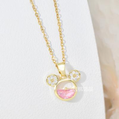 Cute Little Mouse Necklace Female Personality Zodiac Cartoon Pink Zirconium Pendant Jewelry