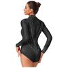 Women Mock Turtleneck Long Sleeve See-through Sparkly Rhinestone Leotards Gymnastics Performance Outfits