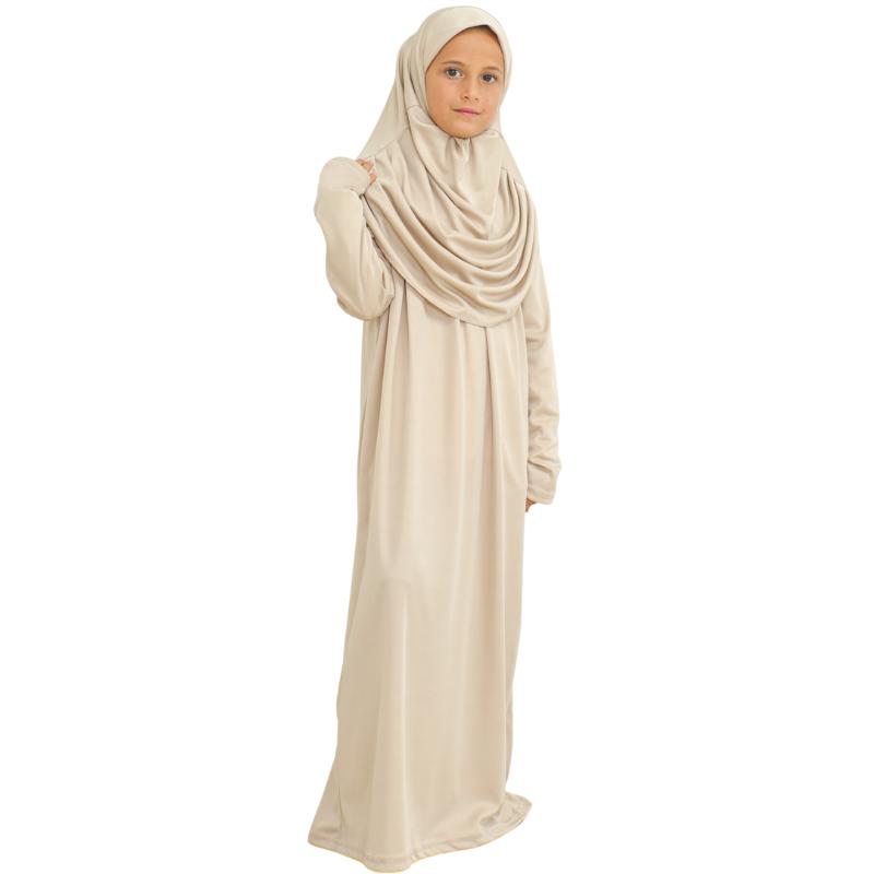 Rochie de Rugăciune pentru Copii Haine Musulmane pentru Fete Abaya cu Mâneci Lungi cu Hijab Set Maxi Islamic din Două Piese Eșarfă Caftan Jilbab