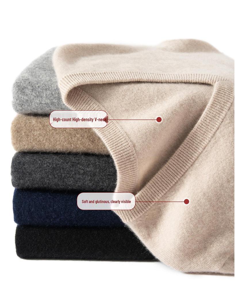 Men's 100% Pure Cashmere V-Neck Loose Casual Knit Sweater