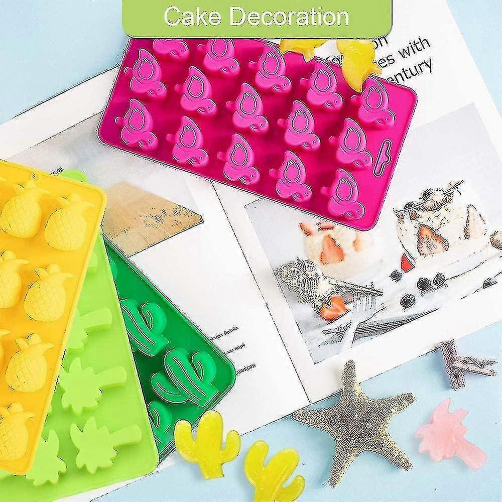 4 candy shaped silicone chocolate molds, ice cube molds, cactus, flamingo, coconut tree, and pineapple silicone molds Yanlieso