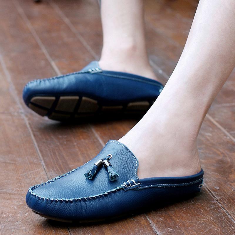 Men Casual Summer Shoes Half Loafers Fashion Breathable Slippers Man Lightweight Mules for Man Leather Sandals Flats Half Drag