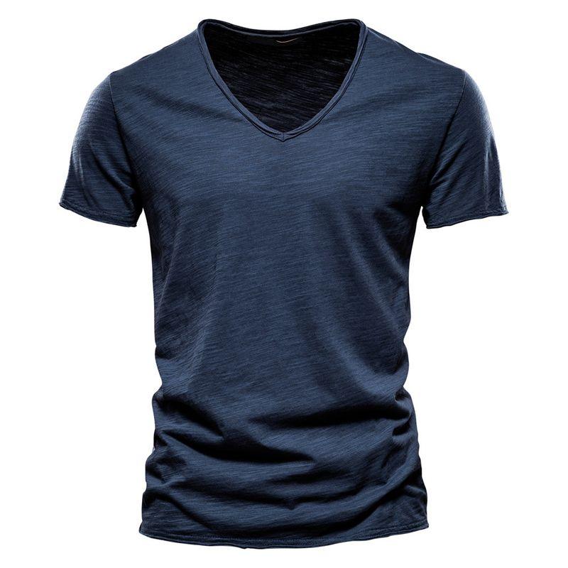 

2025V Collar Short Sleeved Pure Cotton T-shirt F037-Red L