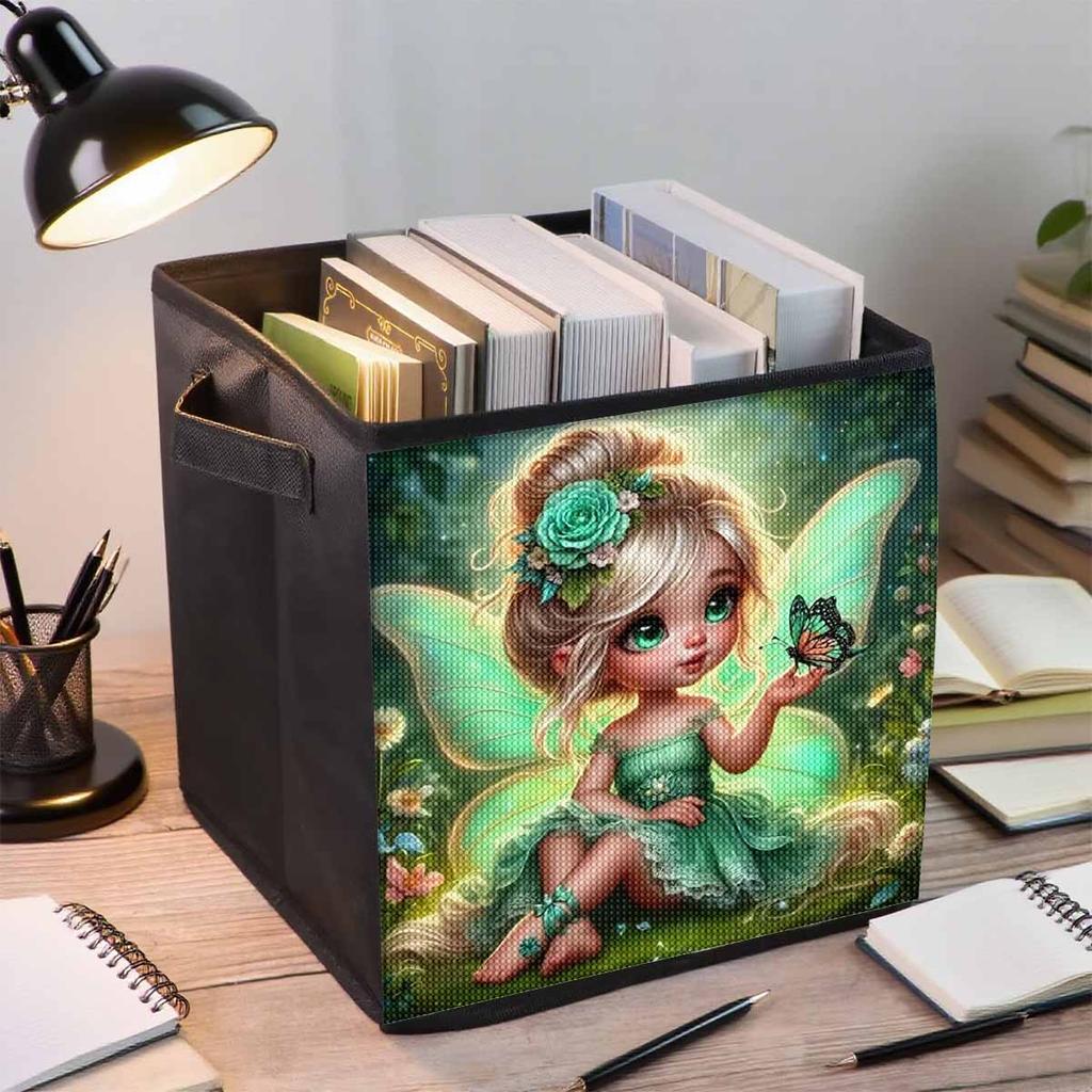 Elfen und Schmetterlinge 5D Diamantmalerei Aufbewahrungskorb Vollrunde Bohrer Mosaik Diamantstickerei Kreuzstich-Sets Heimdekor Heimdekor