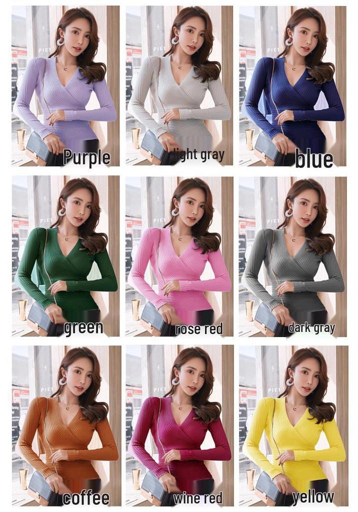 2026 Koreanischer Stil Tiefes V-Ausschnitt Langarm Schlank Geschnitten Strickpullover für Damen - Trendiger Vielseitiger Basisschicht