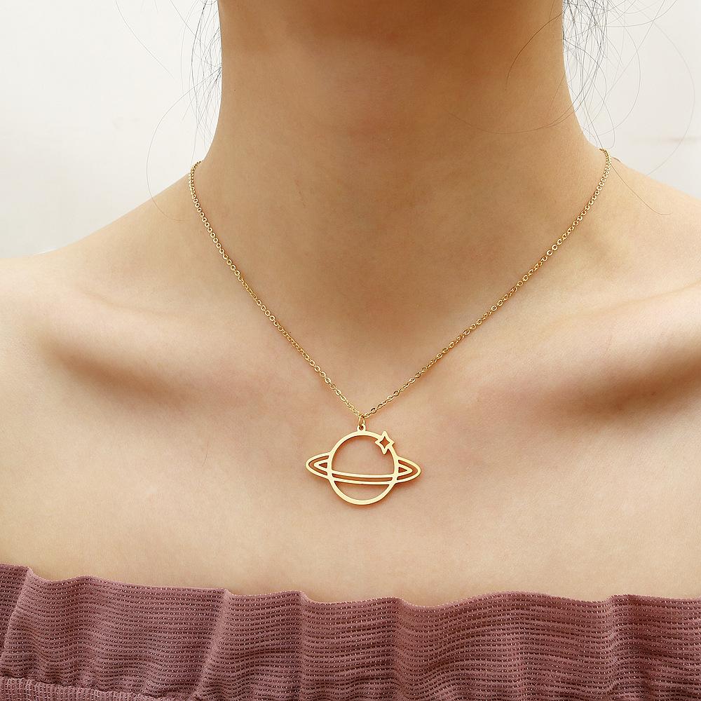 18K Gold-Plated Saturn Clavicle Necklace In Titanium Steel - European & American Style