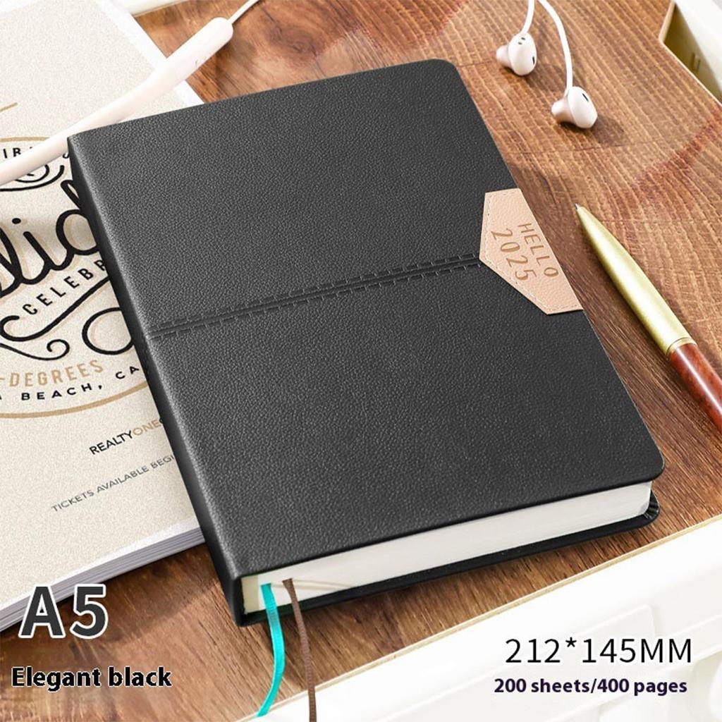 A5 Leather 2025 Business Schedule, Student Daily Planner, 365-day Record Book, Notepad, Memo, 200 Sheets, 400 Pages