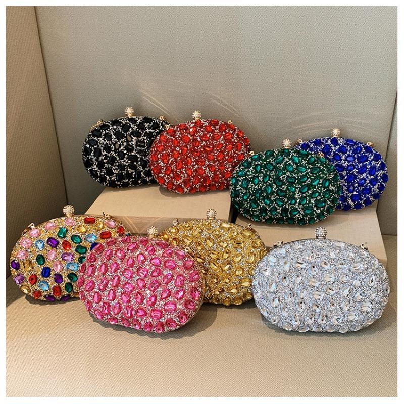 Nuevo bolso de cena incrustado de diamantes Bolso de mano de moda para banquetes para mujer Bolso pequeño para vestido Bolso bandolera de hombro totalmente de diamantes