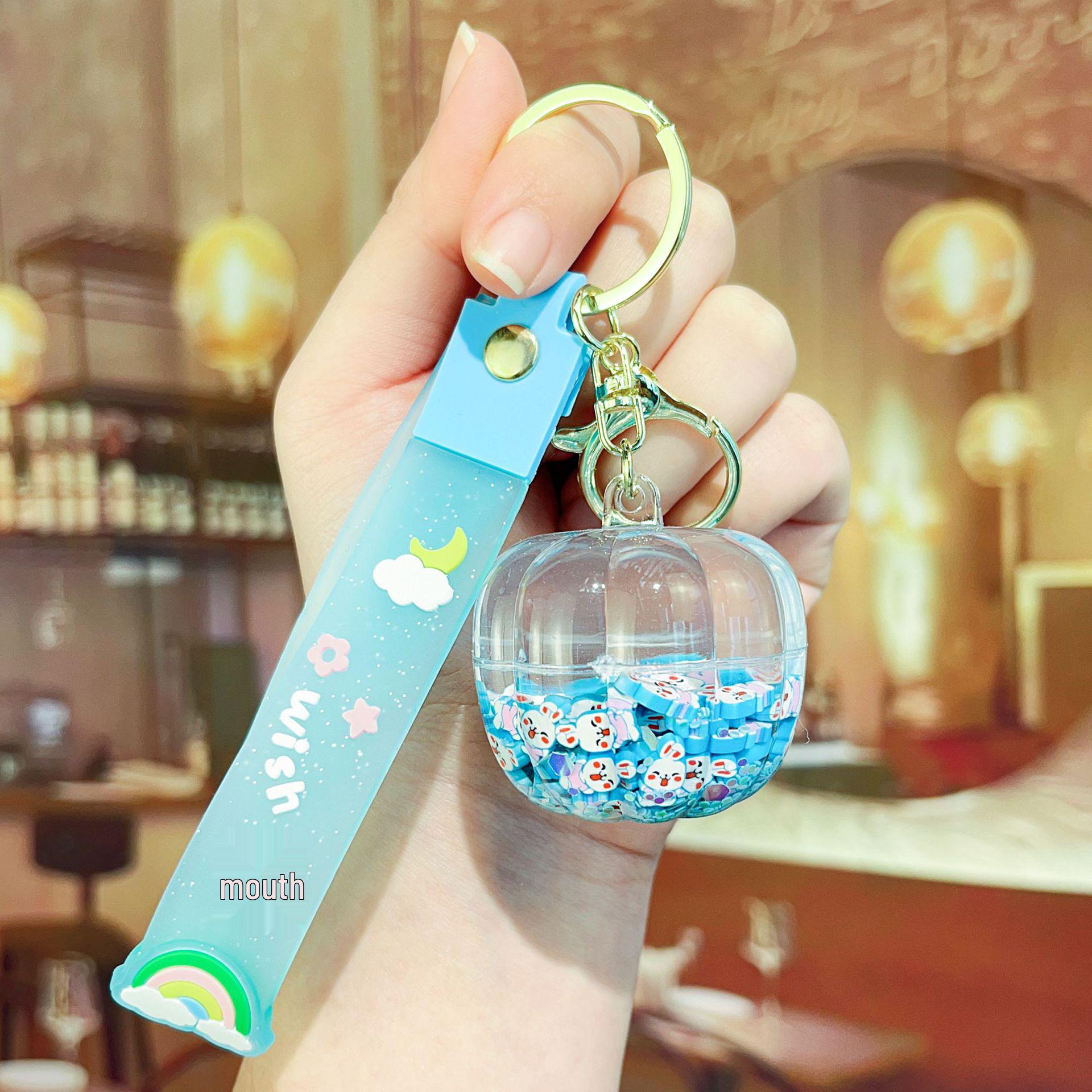 

New Oil-Filled Pumpkin Flowing Sand Acrylic Keychain - Exquisite Backpack Pendant Ornament