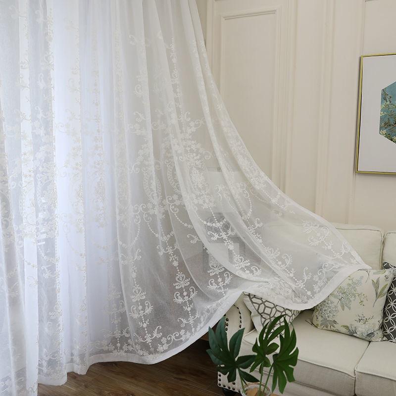 Moderne broderte transparente gardiner Hvite Barrie gasgardiner for stue, kontor, kjøkken og arbeidsrom - Elegant og transparent hjemmeinnredning