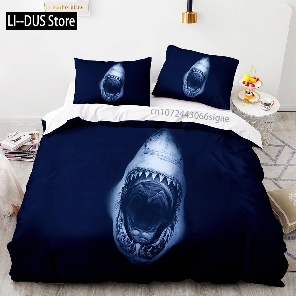 Shark Bedding Set Single Twin Full Queen King Size Ocean Overlord Bed Set Aldult Kid Bedroom Duvetcover Sets 3D Anime 035
