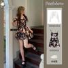 New Pearl Chiffon Black Floral Temperament Suspender Dress Women's Summer Sleeveless Short Skirt Set