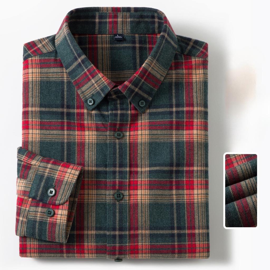 Hight quality 100%cotton brushed long sleeve shirts for men slim fit casual plain shirt soft plaid designer vintage clothes