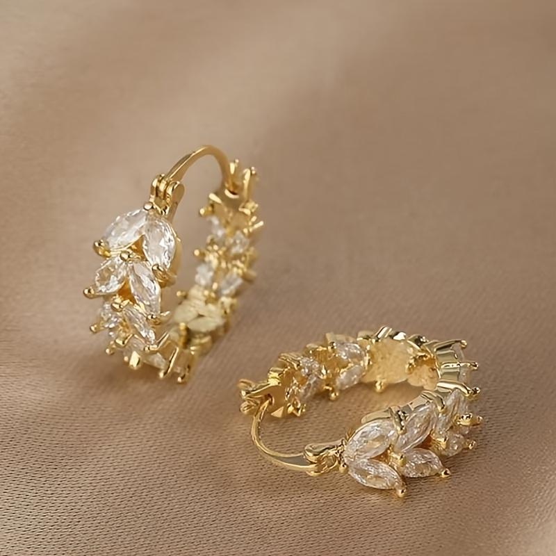 

1 Pair Lainy Nature-Inspired Wheat Ear Drop Earrings - Golden Alloy Floral Design with Synthetic Synthetic Zirconia Stones, Casual To Formal Jewelry