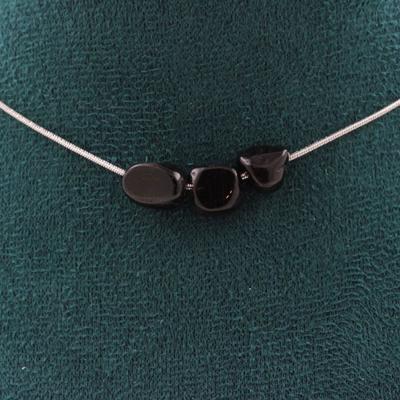 Stones and Minerals. 3 Hypersthene Pearl Necklace from Egypt. Stainless Steel Chain Necklace Women Men. Customizable Size