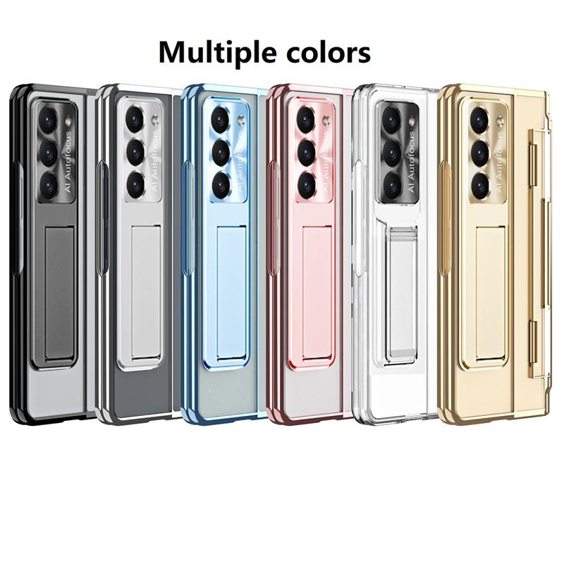 For Samsung Galaxy Z Fold 8 Ultra /7 6 5 4 3 Transparent Plating PC Hinge Protect Full Body Cover Stand Case With Tempered Glass