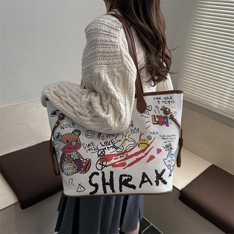 Borsa Tote Cartone Animato Grande Capacità PU Moda Casual Borsa a Mano per Uso Quotidiano