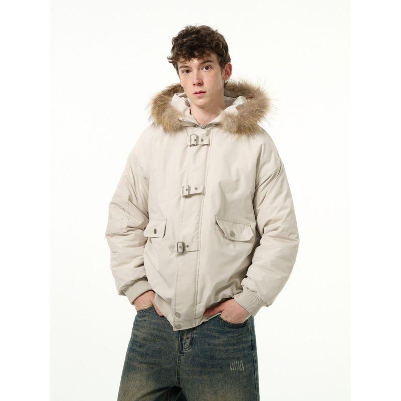 Madwitch Winter Warm Fur Collar Parka Cotton Jacket Trendy Brand Design Niche Retro American Style Cotton Coat for Men