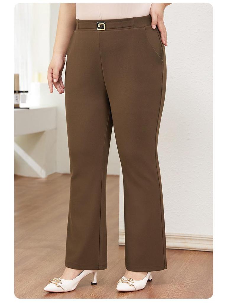 2025 Women's Plus Size High Waist Black Micro Flare Winter Pants - Casual Long Drapey Western Style