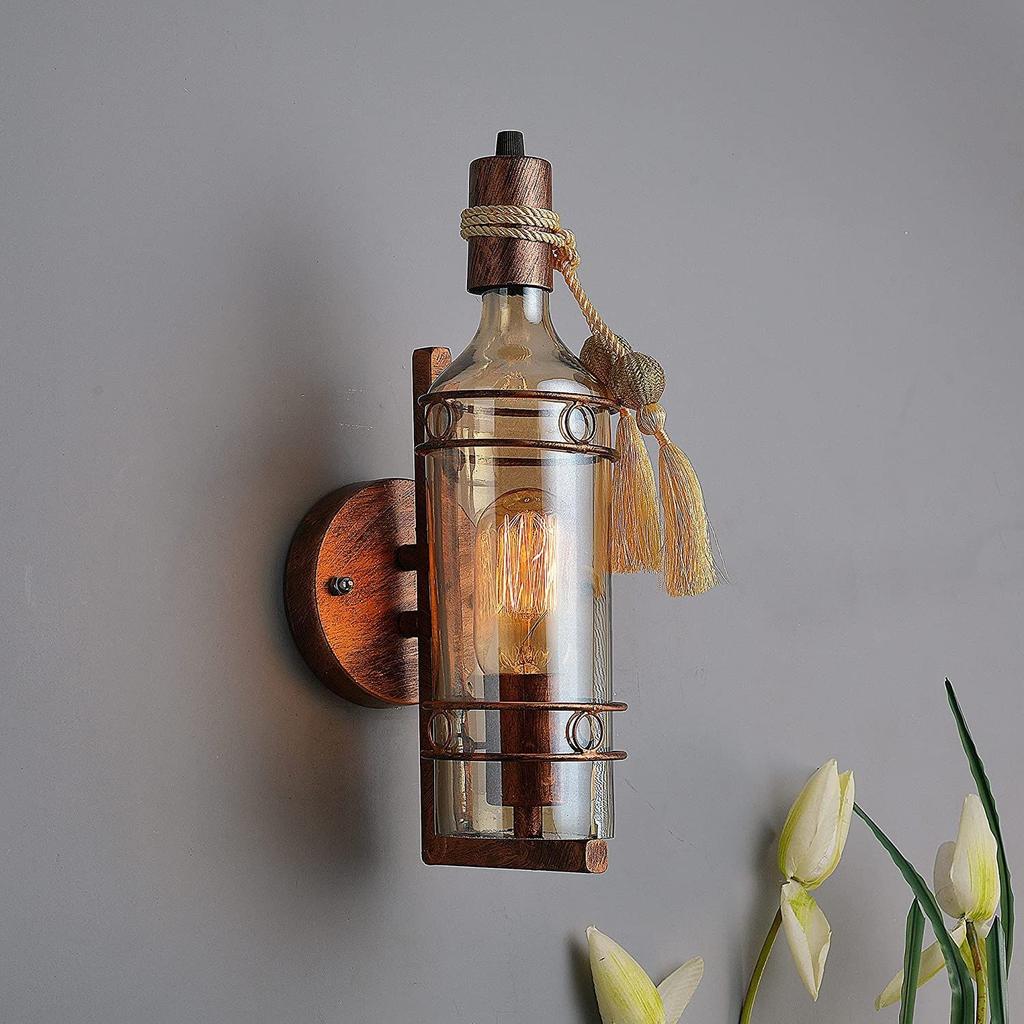 Wall Sconce Antique Wine Bottle Lamp (Without Bulb)|Vintage Style Wall Mount Light Fixture|Wall Light for Home (Pack of 1),Metal