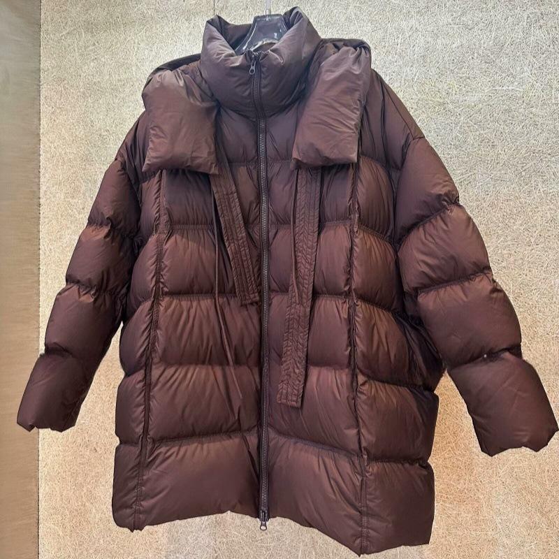 Hooded streamer design down jacket women's medium and long 2024 new turtle back foreign gas white duck down jacket