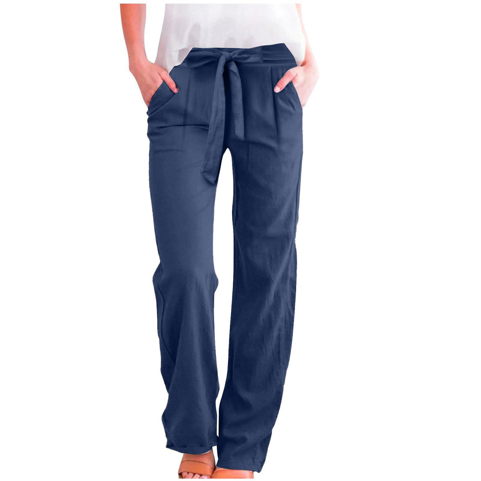 

Женские повседневные прямые брюки, однотонные повседневные длинные брюки с карманами XL тёмно-синий